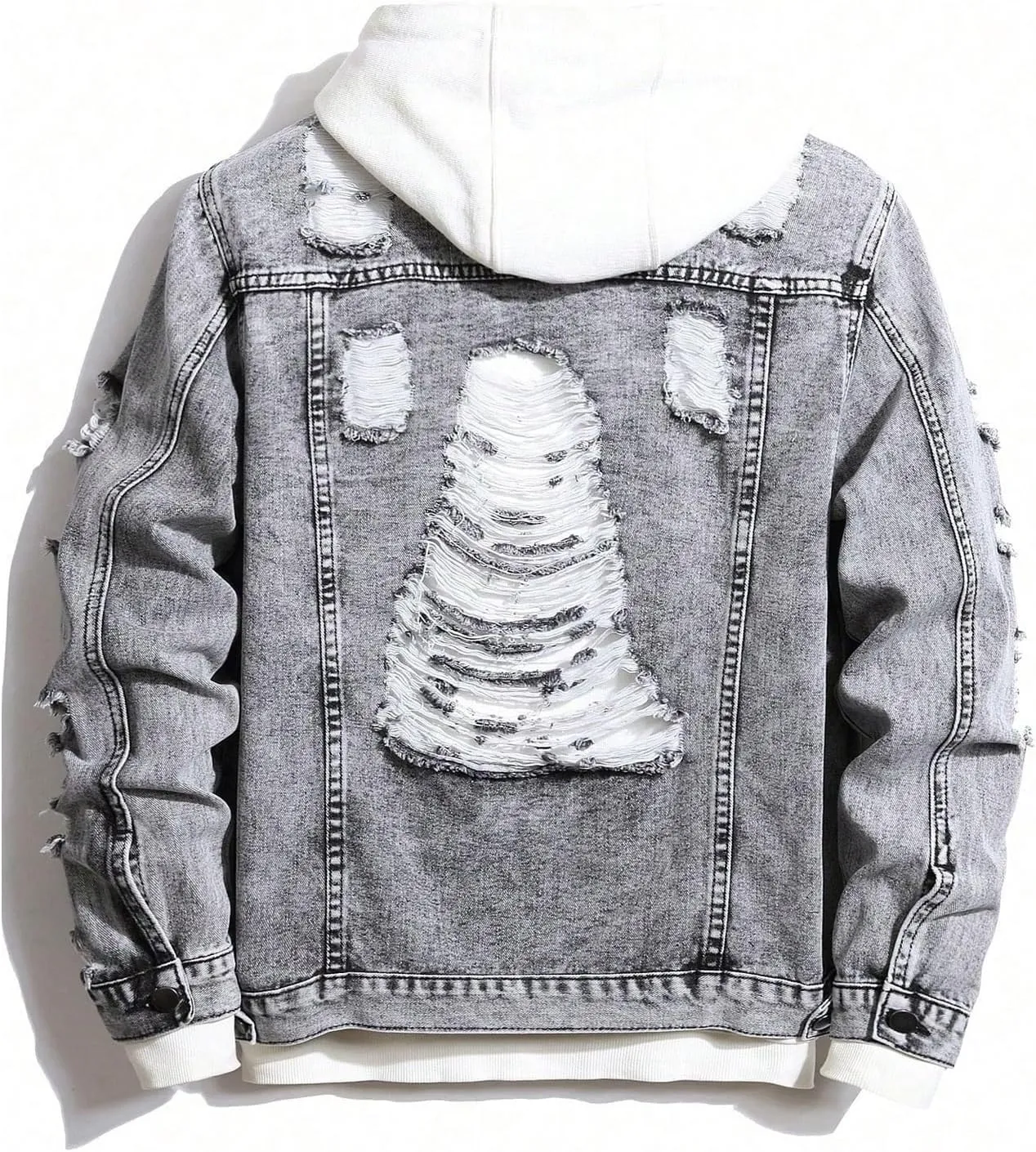 SOLY HUX Men's Ripped Denim Jacket Button Front Collared Long Sleeve Grunge Jean Jackets Streetwear
