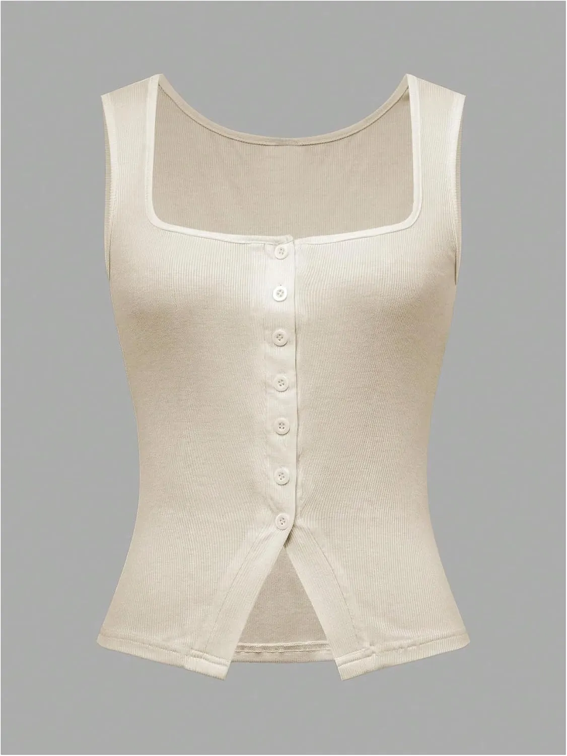 SOLY HUX Women's Ribbed Button Down Tank Tops Square Neck Sleeveless Summer Tight Vest Shirts