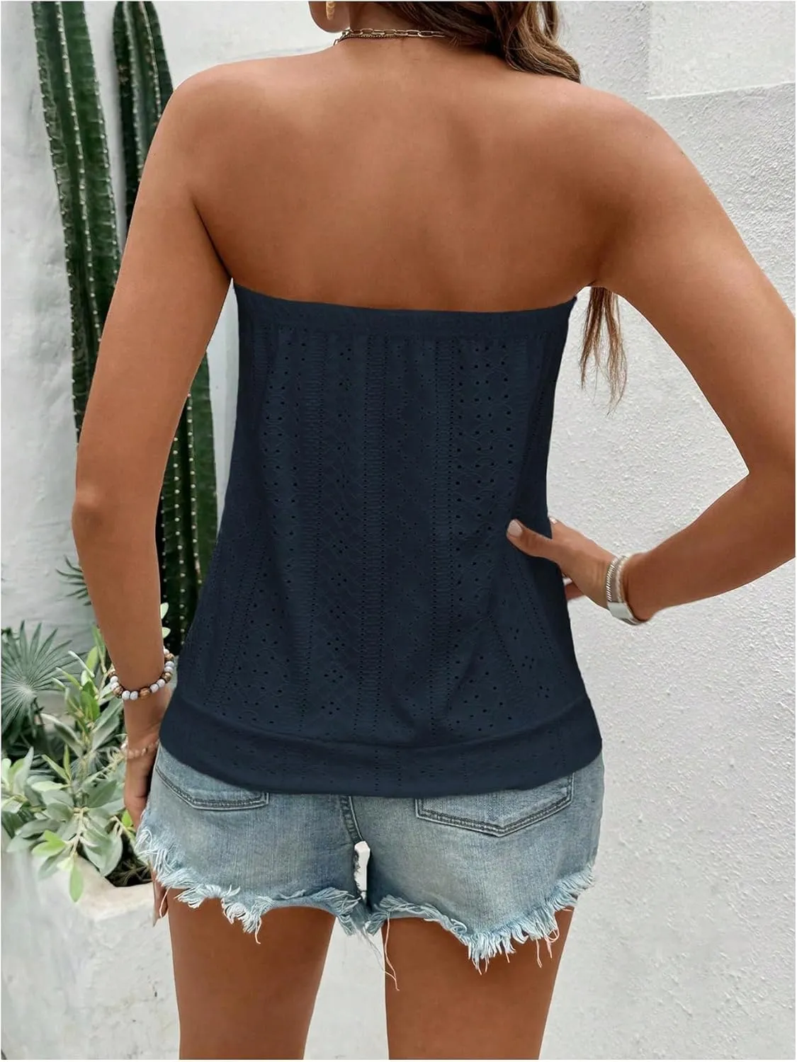 SOLY HUX Women's Strapless Bandeau Tank Top Casual Summer Sleeveless Eyelet Tube Tops