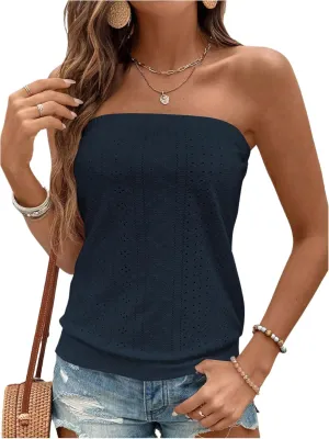 SOLY HUX Women's Strapless Bandeau Tank Top Casual Summer Sleeveless Eyelet Tube Tops