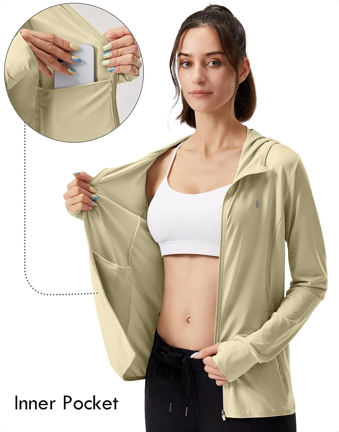 Soothfeel Women's UPF 50  Sun Protection Hoodie Jacket Lightweight Long Sleeve Sun Shirt for Women with Pocket Hiking Outdoor