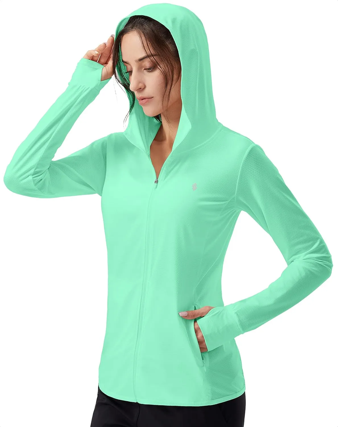 Soothfeel Women's UPF 50  Sun Protection Hoodie Jacket Lightweight Long Sleeve Sun Shirt for Women with Pocket Hiking Outdoor