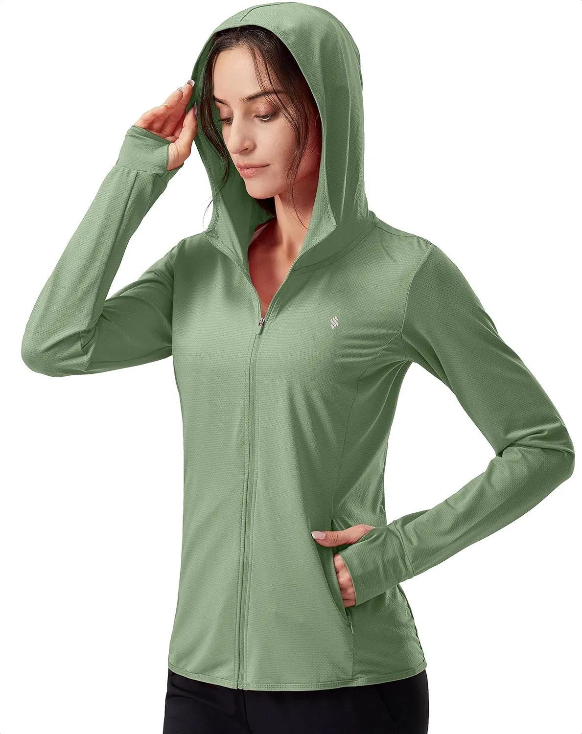 Soothfeel Women's UPF 50  Sun Protection Hoodie Jacket Lightweight Long Sleeve Sun Shirt for Women with Pocket Hiking Outdoor