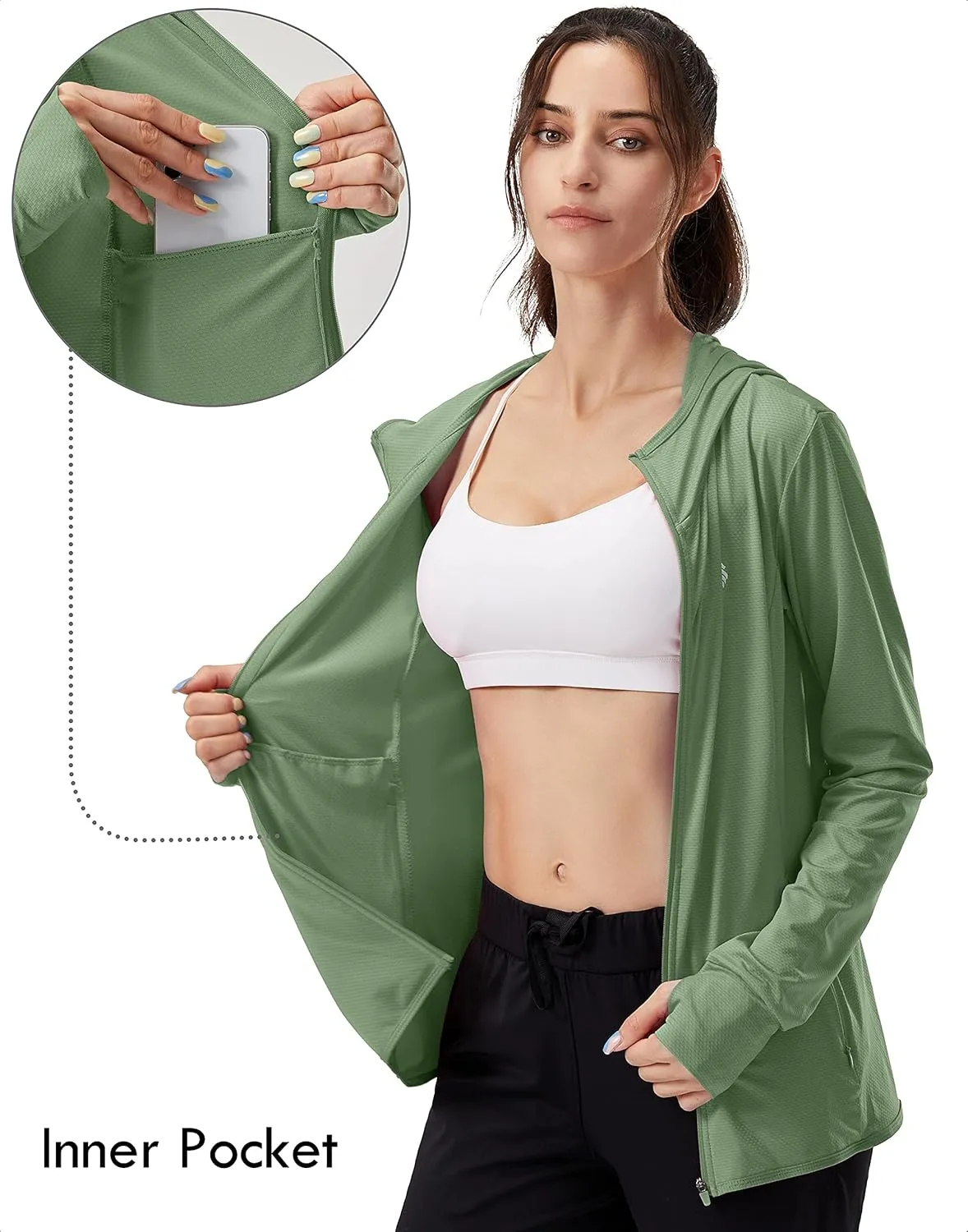 Soothfeel Women's UPF 50  Sun Protection Hoodie Jacket Lightweight Long Sleeve Sun Shirt for Women with Pocket Hiking Outdoor