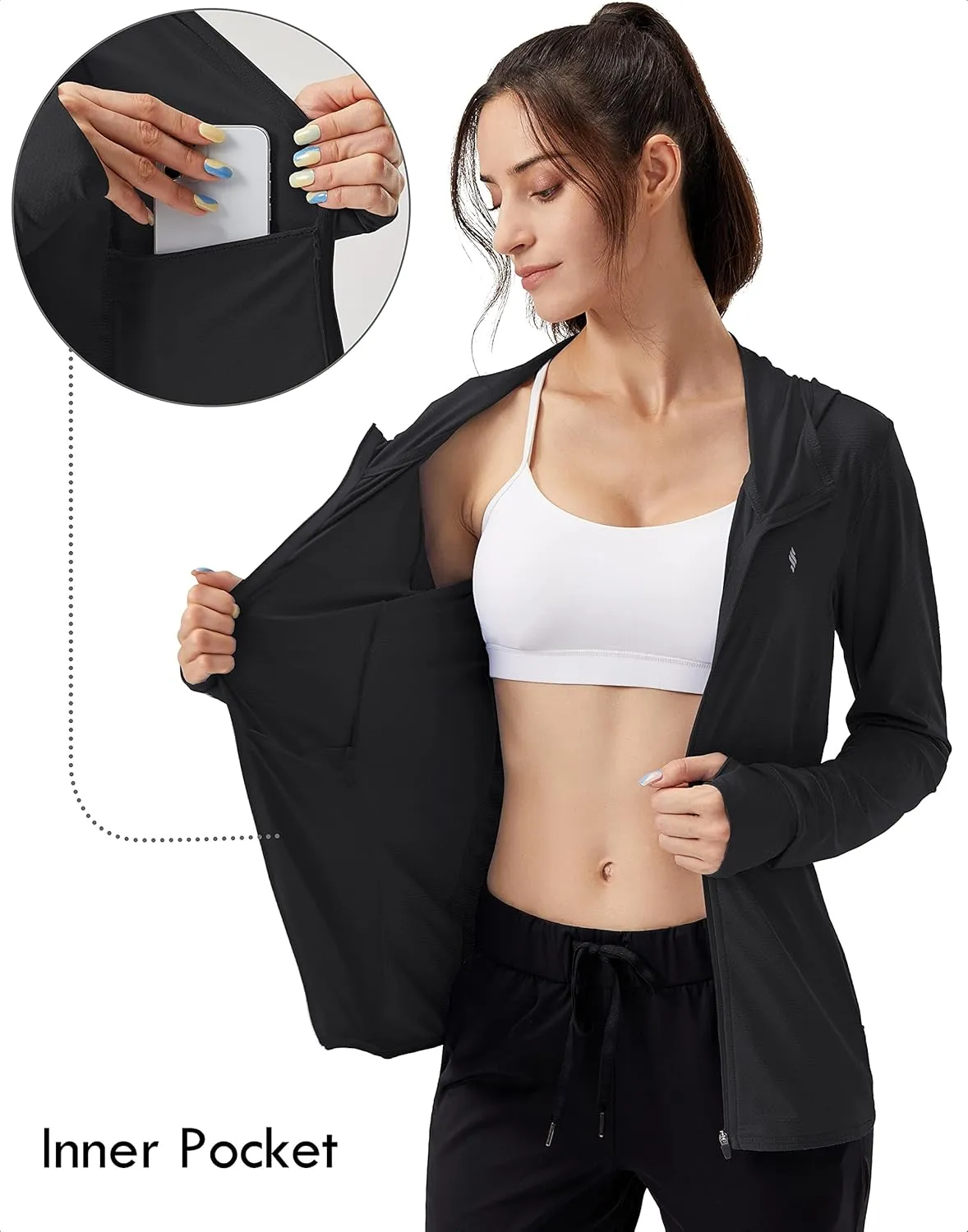 Soothfeel Women's UPF 50  Sun Protection Hoodie Jacket Lightweight Long Sleeve Sun Shirt for Women with Pocket Hiking Outdoor