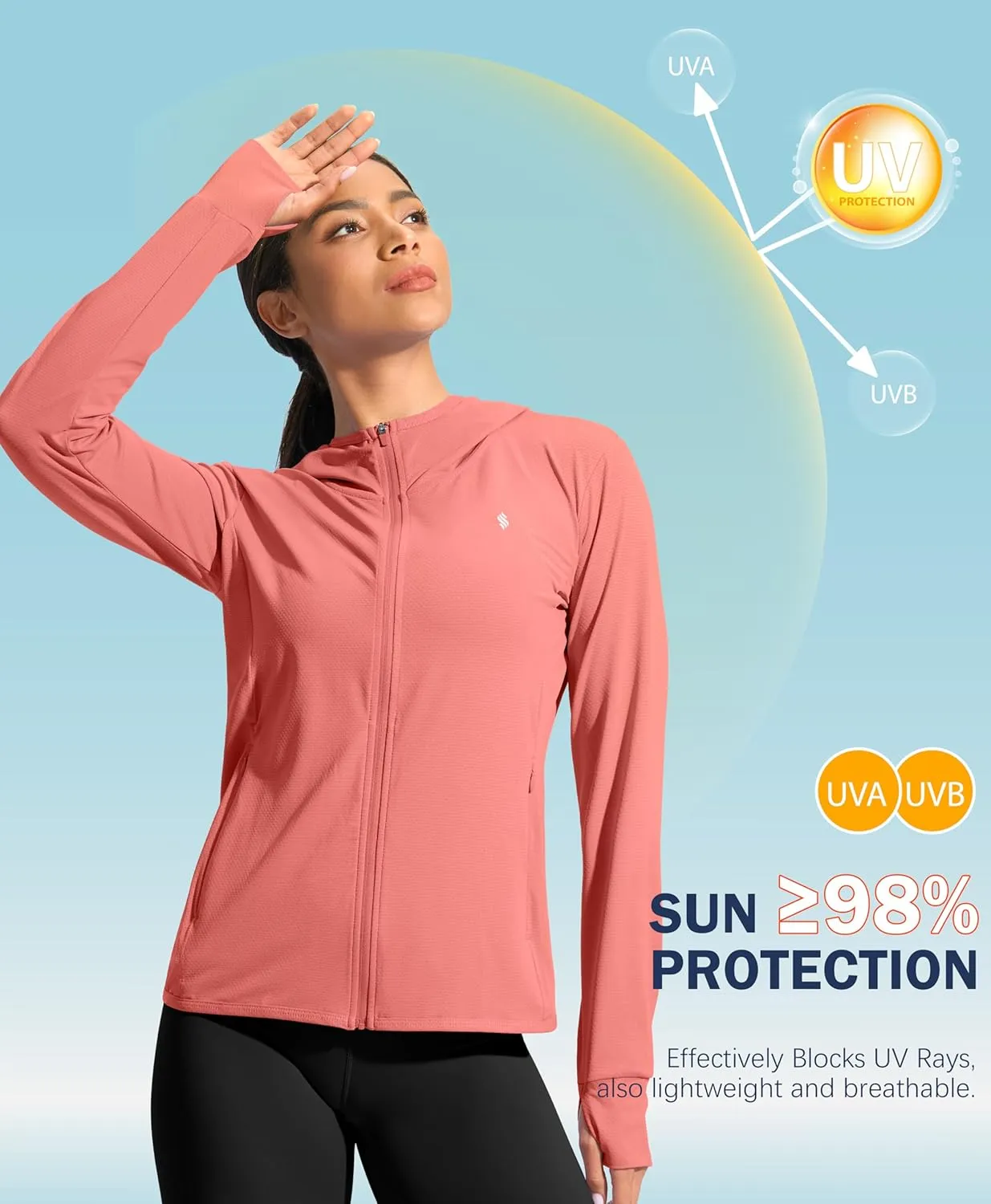 Soothfeel Women's UPF 50  Sun Protection Hoodie Jacket Lightweight Long Sleeve Sun Shirt for Women with Pocket Hiking Outdoor