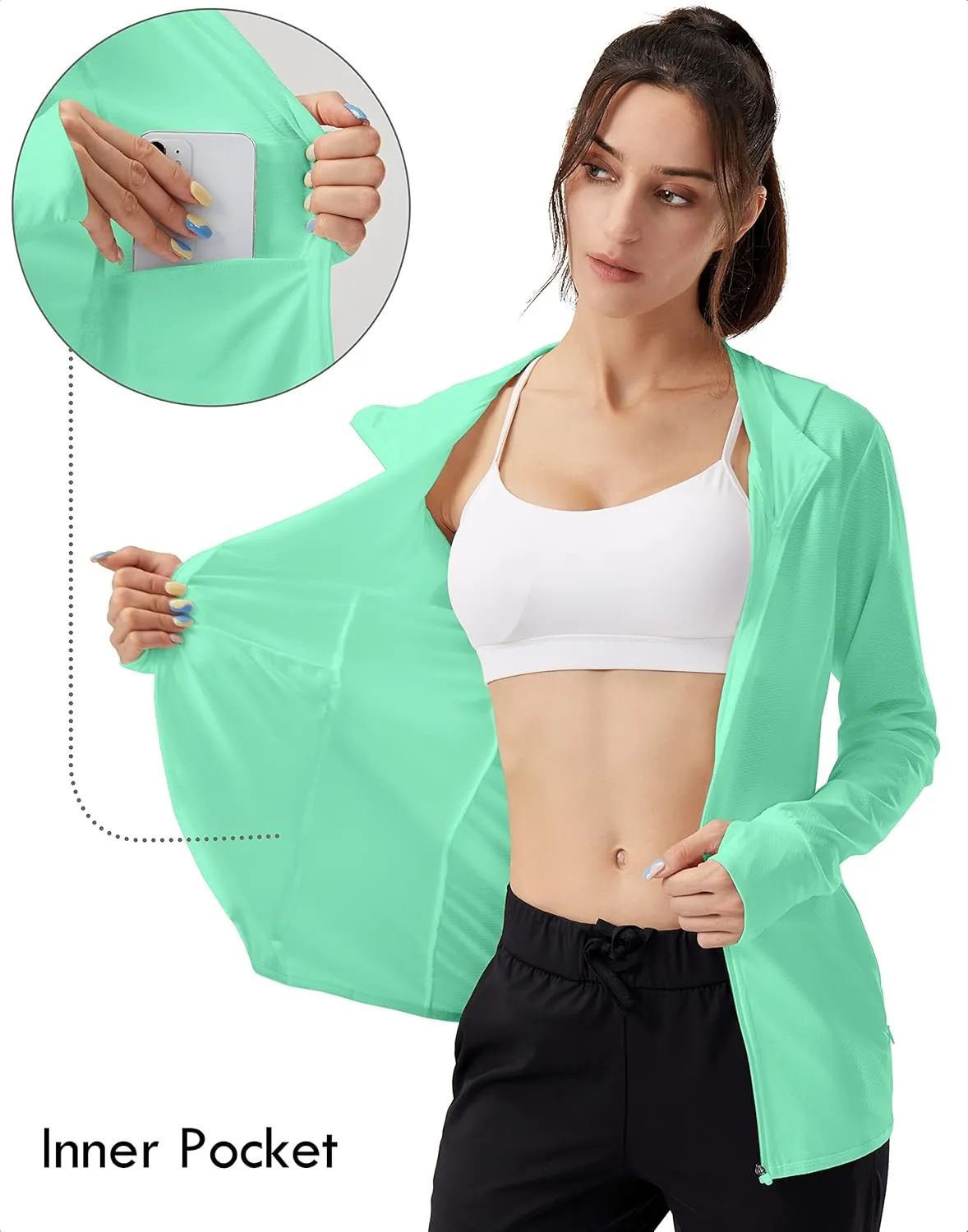 Soothfeel Women's UPF 50  Sun Protection Hoodie Jacket Lightweight Long Sleeve Sun Shirt for Women with Pocket Hiking Outdoor