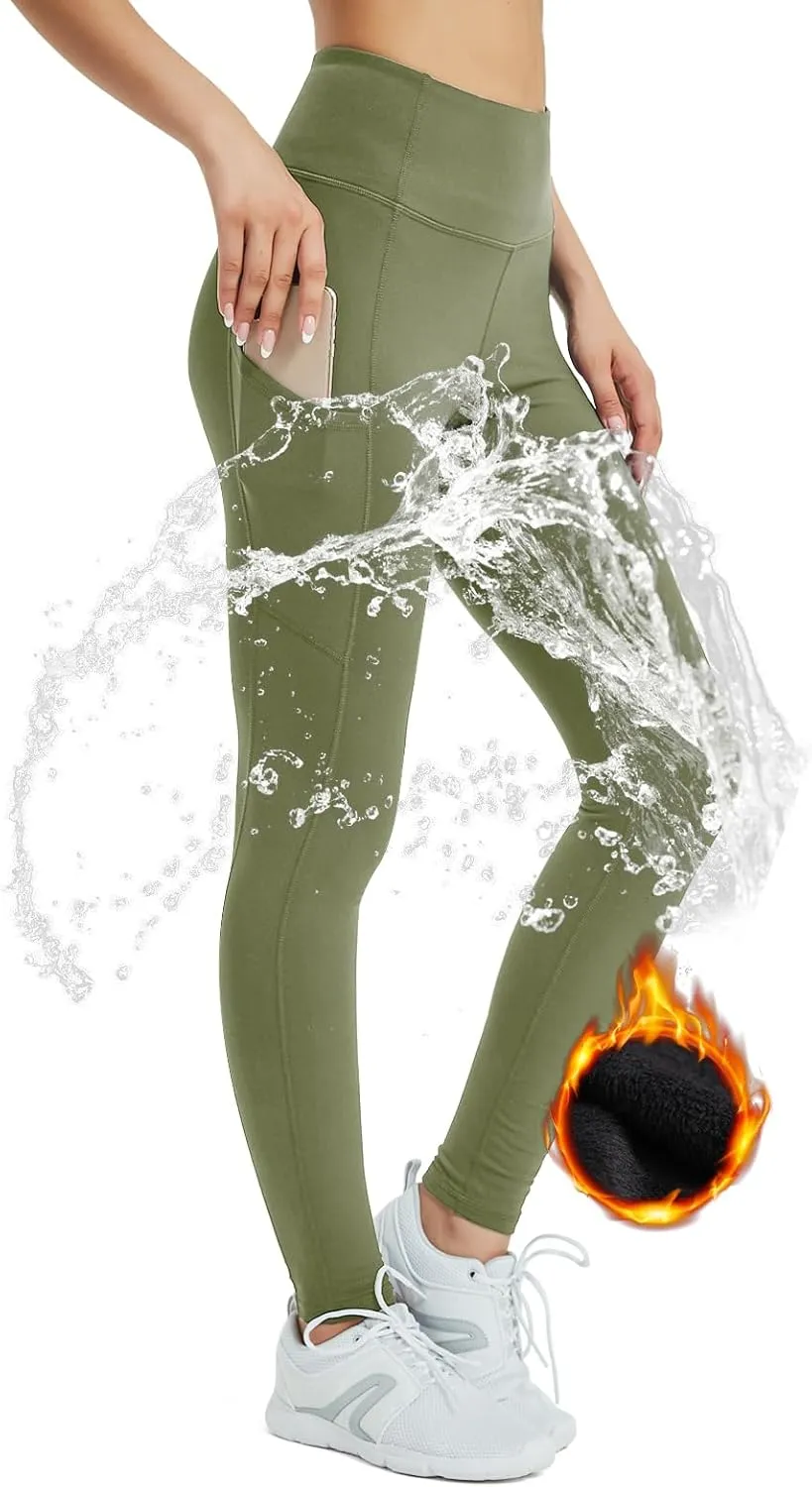 SP3LOPS Fleece Lined Leggings Women,Waterproof Winter Thermal Leggings for Women, Thick Warm Lined Yoga Pant Pockets