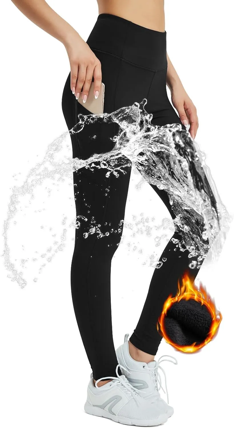 SP3LOPS Fleece Lined Leggings Women,Waterproof Winter Thermal Leggings for Women, Thick Warm Lined Yoga Pant Pockets