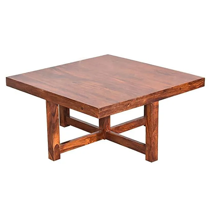Square Shape Solid Wood Coffee Table with 4 Stools