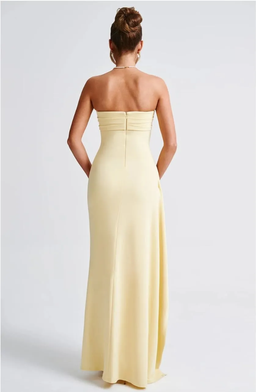 Strapless Chiffon Prom Dresses with Slit Long Mermaid Corset Bridesmaid Dress Sleeveless Formal Evening Party Gowns