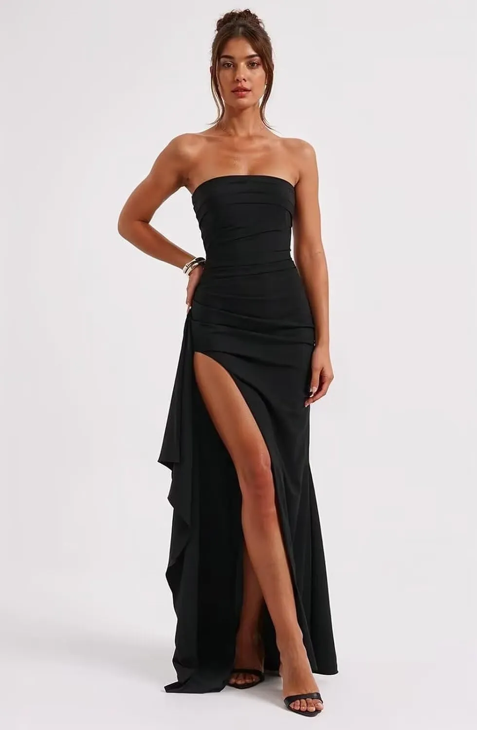 Strapless Chiffon Prom Dresses with Slit Long Mermaid Corset Bridesmaid Dress Sleeveless Formal Evening Party Gowns