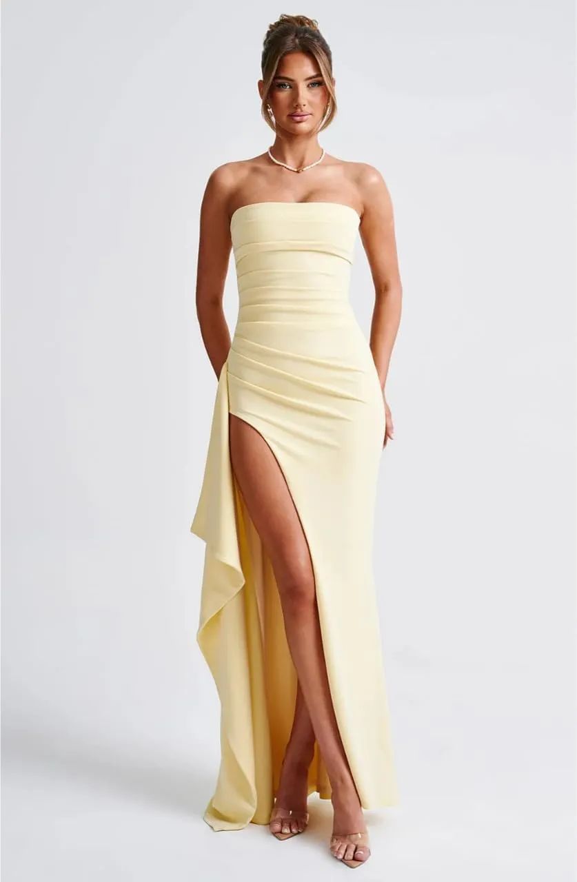 Strapless Chiffon Prom Dresses with Slit Long Mermaid Corset Bridesmaid Dress Sleeveless Formal Evening Party Gowns