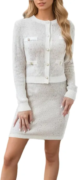 Sumleno Womens 2 Piece Preppy Sweater Cardigan Skirt Outfits Casual Long Sleeve Button Down Knit Top Bodycon Mini Skirt Set