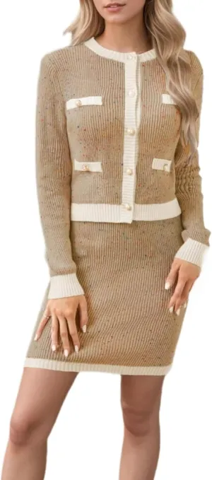 Sumleno Womens 2 Piece Preppy Sweater Cardigan Skirt Outfits Casual Long Sleeve Button Down Knit Top Bodycon Mini Skirt Set