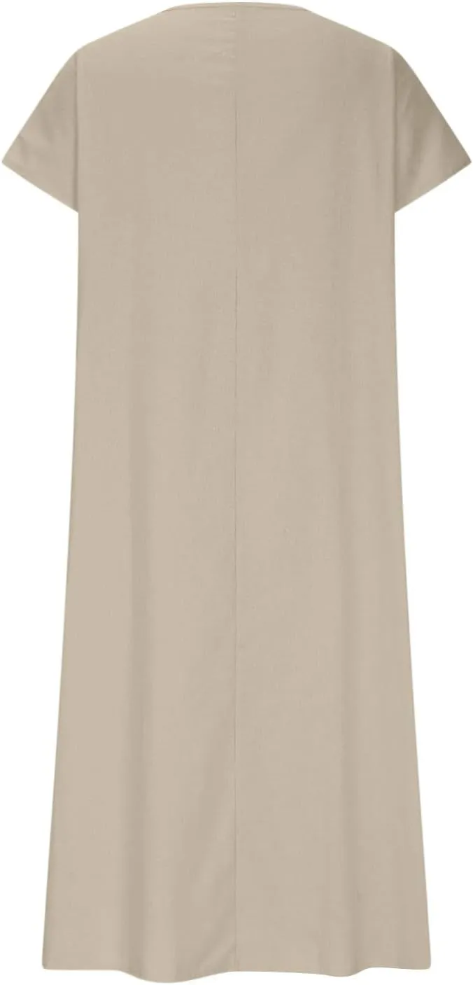Summer Dresses for Women 2025 Flowy Trendy Casual Cotton Linen Dresses Beach Short Sleeve Vacation Maxi Sundresses