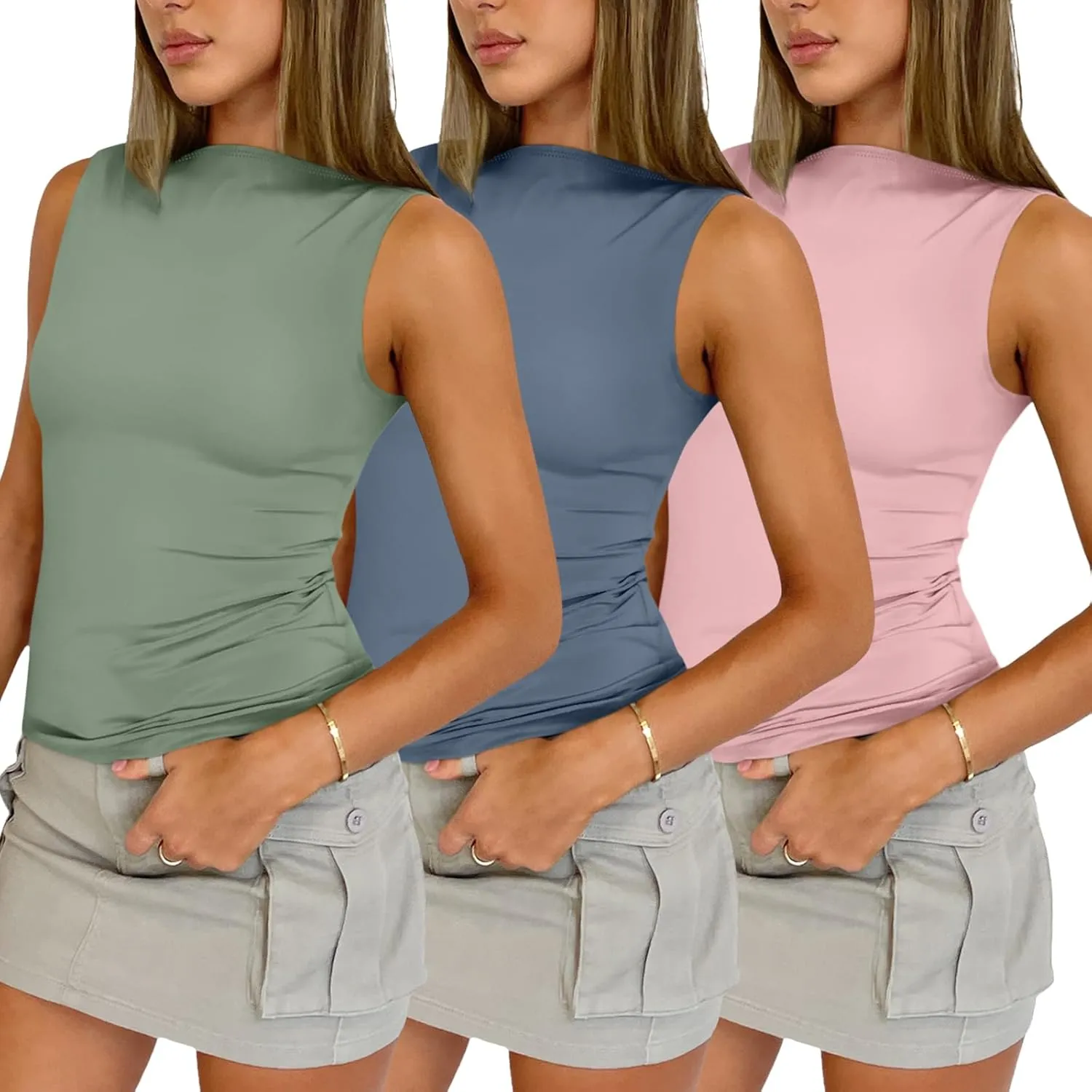 SUNBS 3 Pack Women Tank Tops 2025 Summer Going Out Y2K Sleeveless Cute Clothes Casual Basic Tube Shirts Fashion Beach Outfits