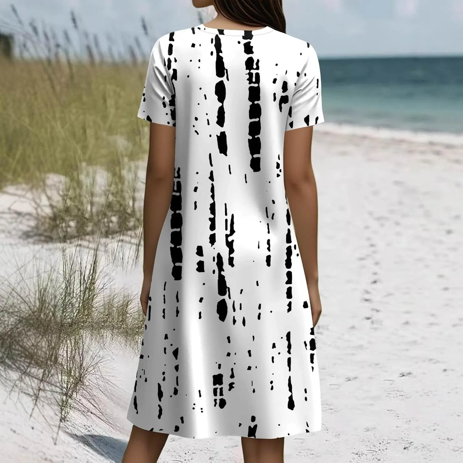 Sundresses for Women 2025 Summer Short Sleeve Scoop Neck Vacation Beach Dresses Elegant Boho Floral Hawaiian Dress