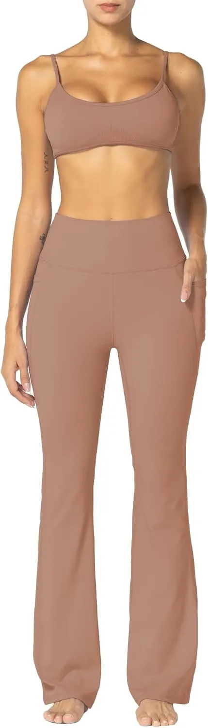 Sunzel Sunzfly Women's Mini Flare Leggings with Pockets High Waisted Tummy Control Yoga Pants Bootcut Workout Gym Casual