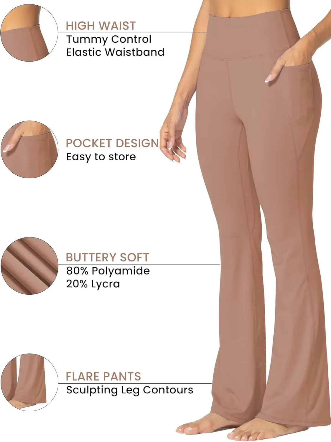 Sunzel Sunzfly Women's Mini Flare Leggings with Pockets High Waisted Tummy Control Yoga Pants Bootcut Workout Gym Casual