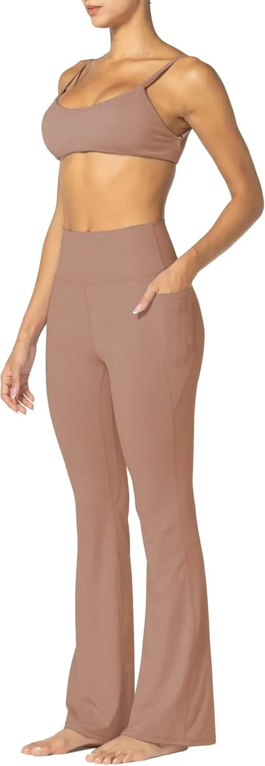 Sunzel Sunzfly Women's Mini Flare Leggings with Pockets High Waisted Tummy Control Yoga Pants Bootcut Workout Gym Casual