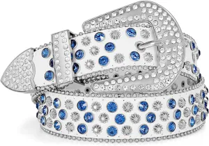 SUOSDEY Rhinestone Belt for Men Women Western Cowboy Cowgirl Bling Studded Leather Belt for Jeans Pants