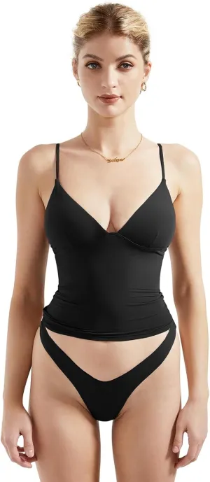 SUUKSESS Women Sexy Deep V Neck Sleeveless Fitted Basic Tops Y2K Tank Top Cami