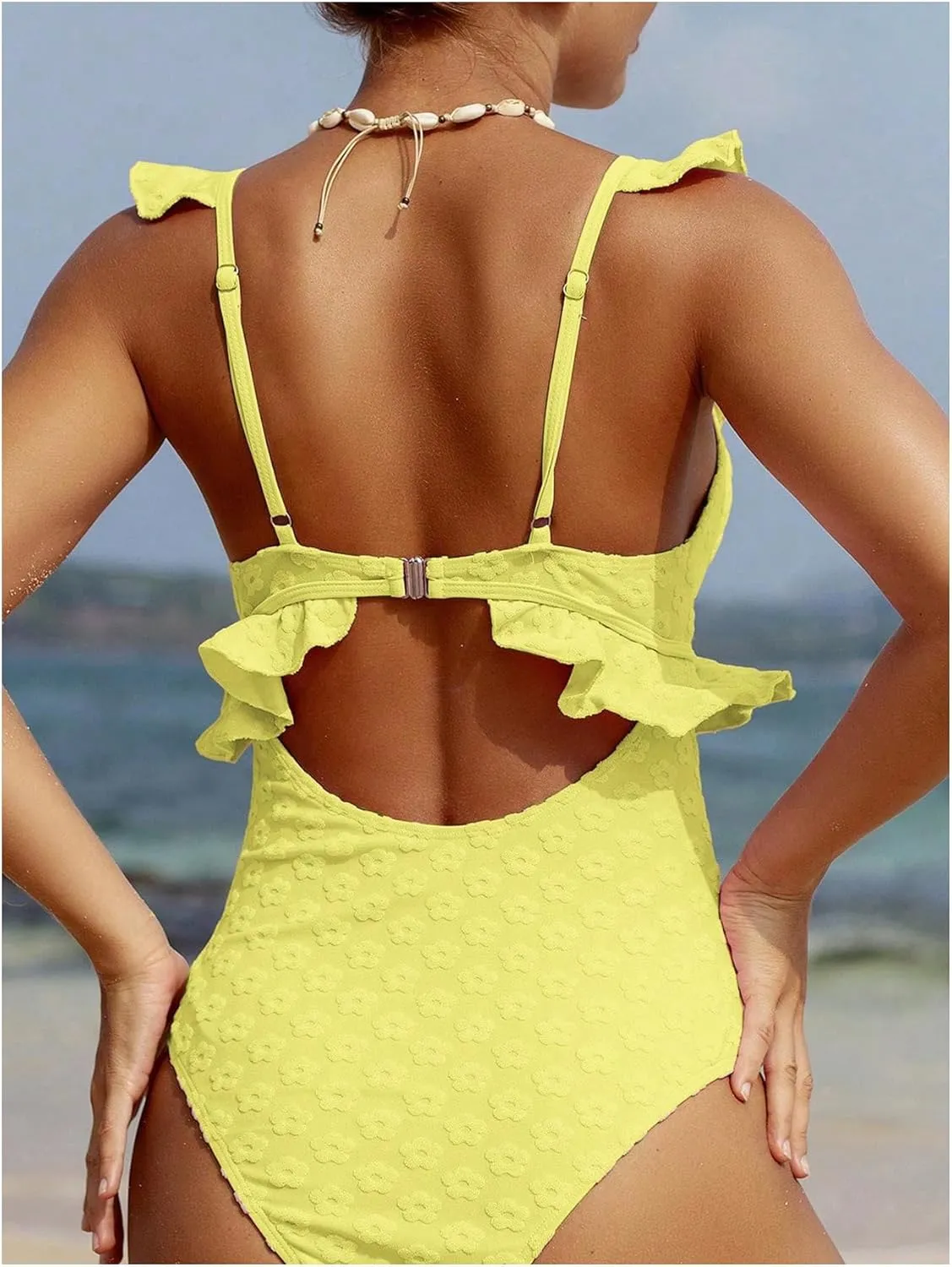 SweatyRocks Women's Cut Out Ruffle Floral One Piece Swimsuit Tie Front Monokini Bathing Suit