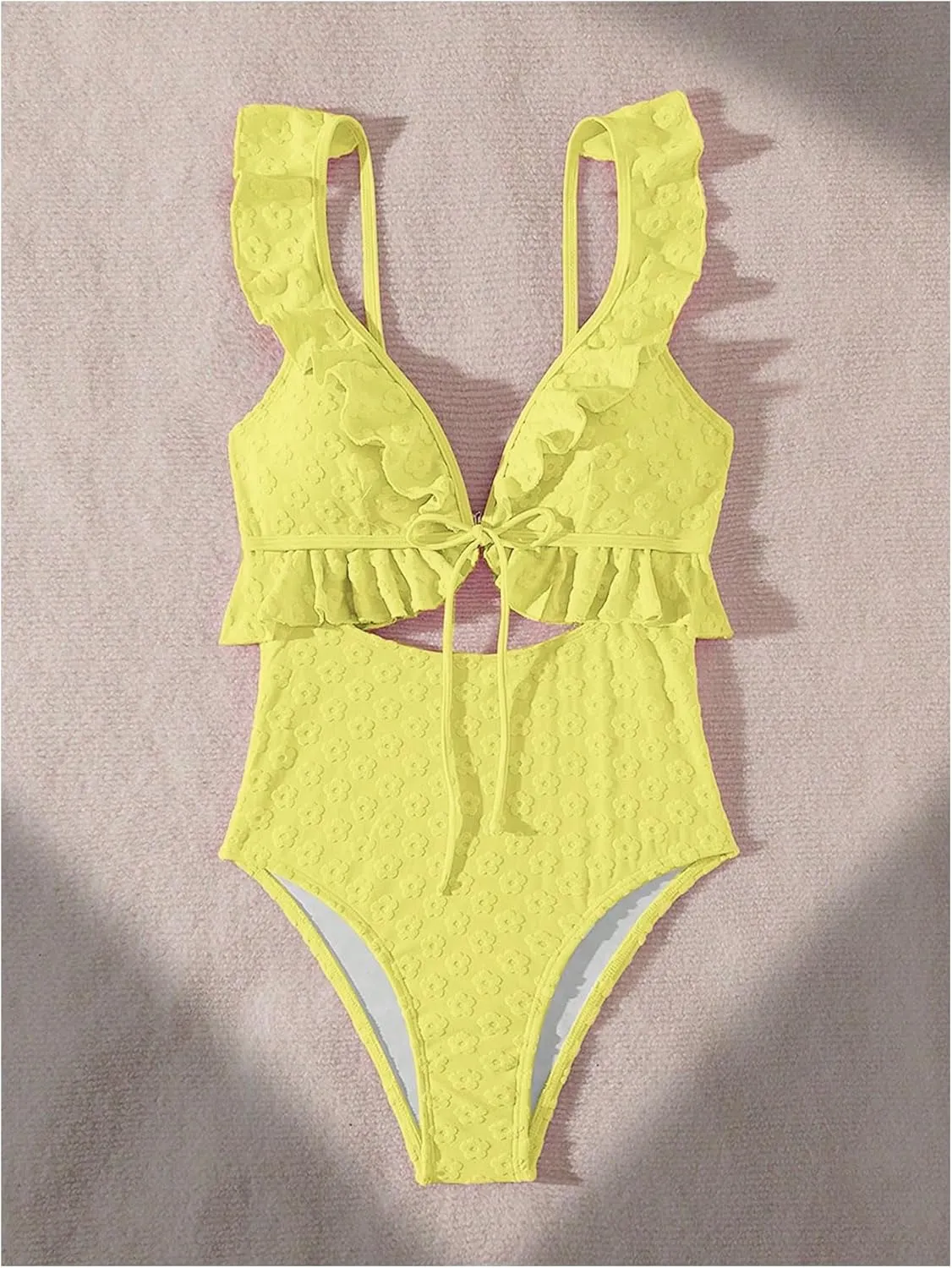 SweatyRocks Women's Cut Out Ruffle Floral One Piece Swimsuit Tie Front Monokini Bathing Suit