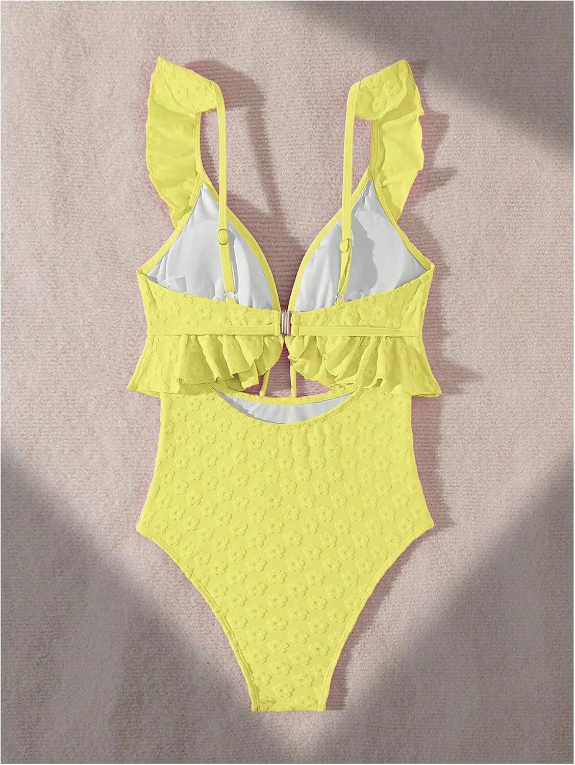 SweatyRocks Women's Cut Out Ruffle Floral One Piece Swimsuit Tie Front Monokini Bathing Suit