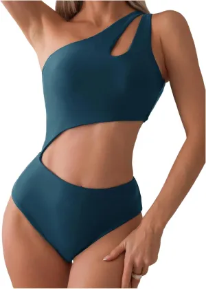SweatyRocks Women's One Piece Swimsuit Cut Out One Shoulder Asymmetrical Bathing Suit