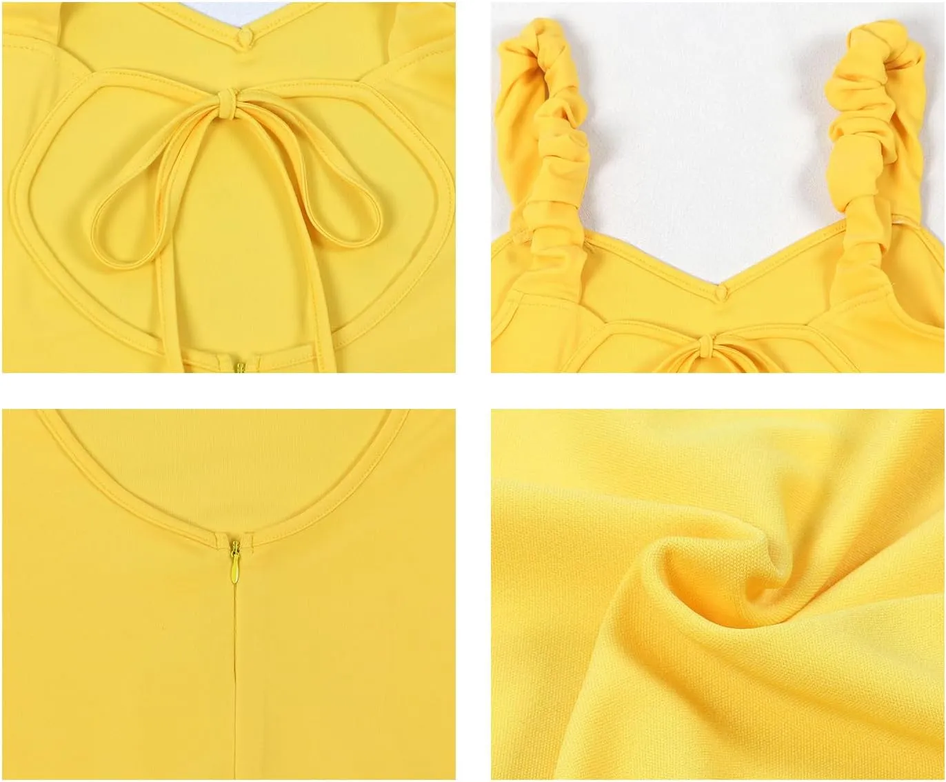 Tbahhir Women's Backless Bodycon Dress Mini Sleeveless Ruffle Dresses Back Tie Yellow Party Club