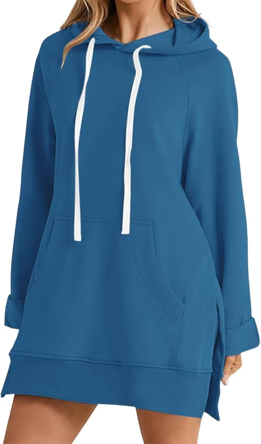 The Warmy Oversized Hoodie Dress, Warmy Hoodie, Women's Casual Pullover Split Hem Drawstring Long Sweatshirt with Pocket
