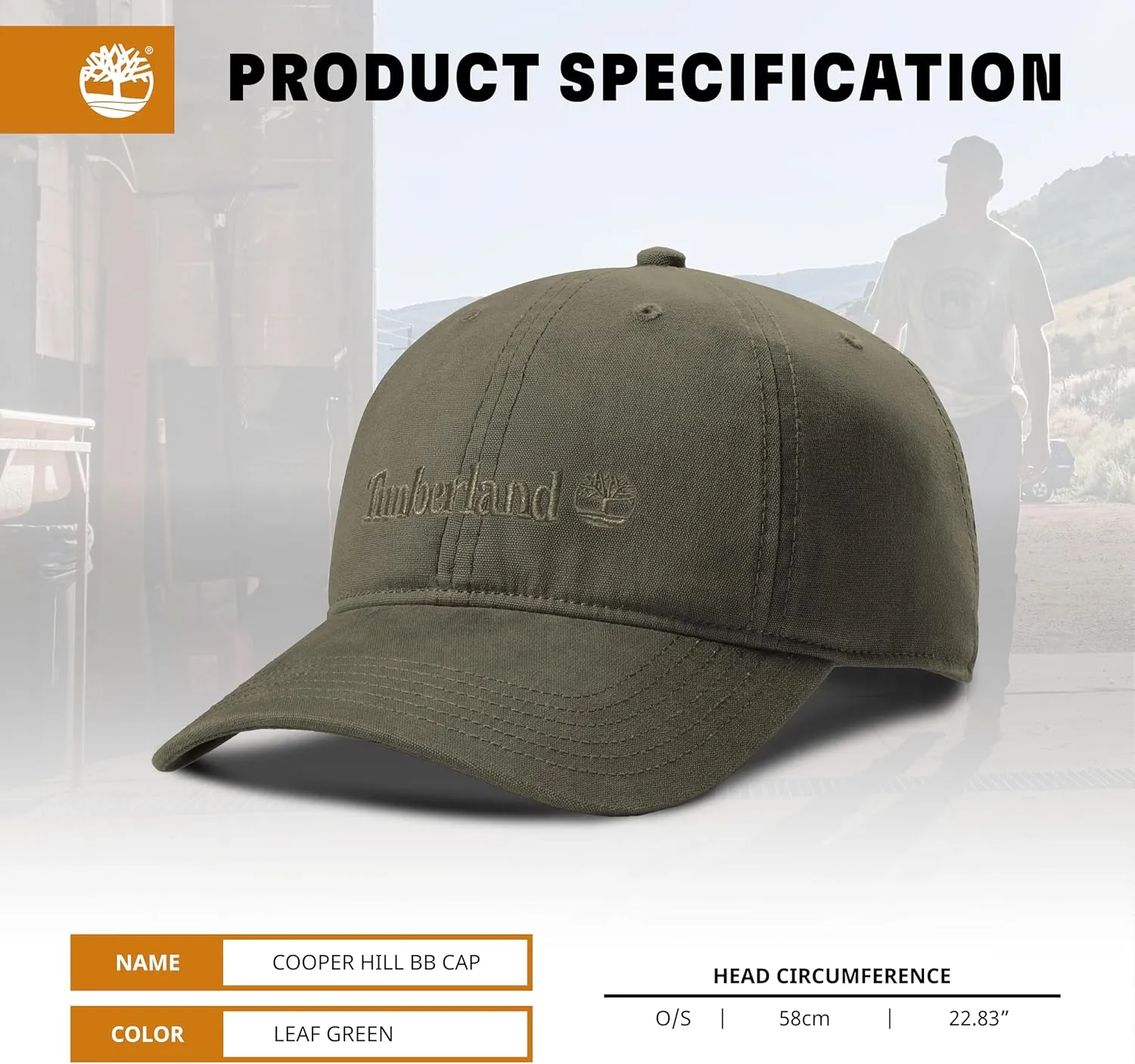 Timberland Cooper Hill Men's Baseball Cap - Cotton Canvas, Adjustable, Lightweight & Stylish Hat for Outdoor Activities