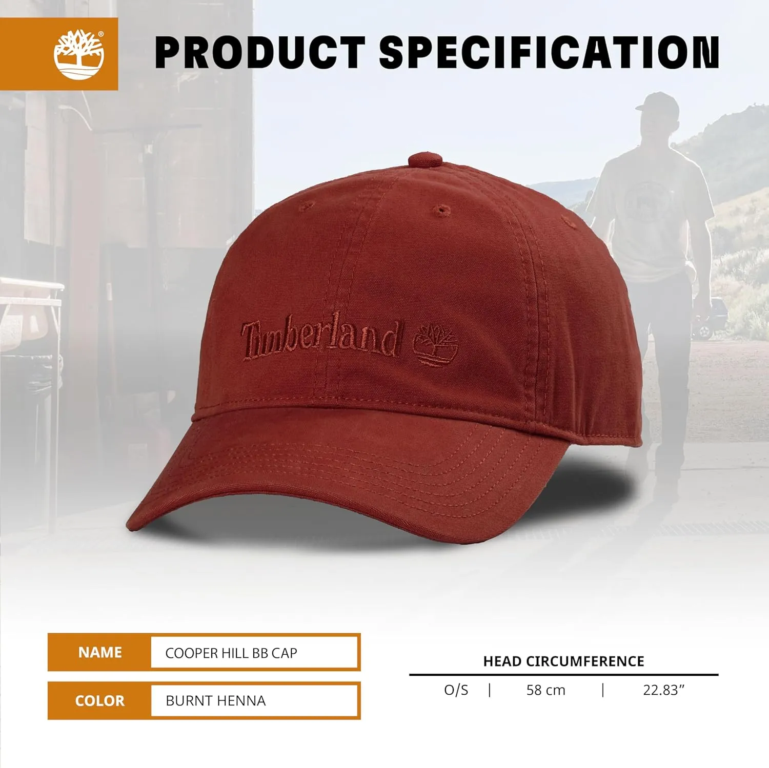Timberland Cooper Hill Men's Baseball Cap - Cotton Canvas, Adjustable, Lightweight & Stylish Hat for Outdoor Activities