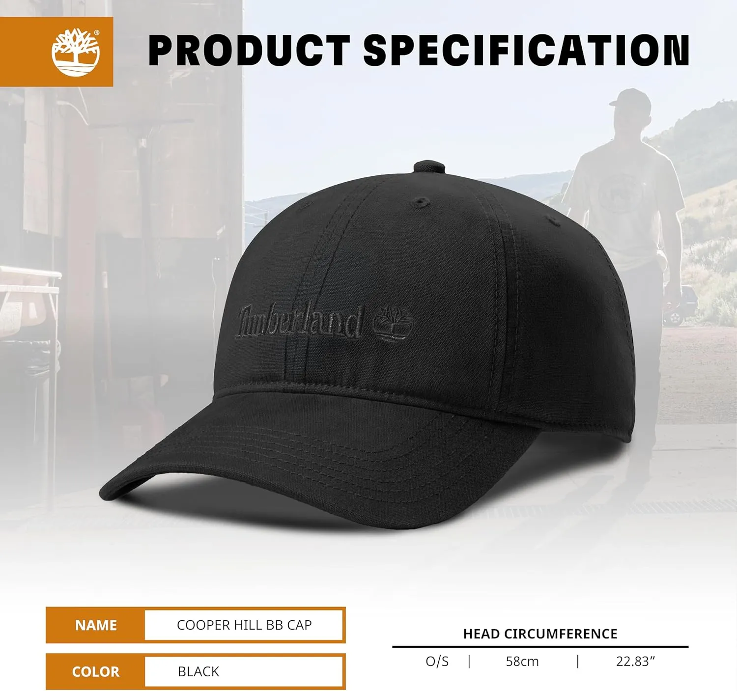 Timberland Cooper Hill Men's Baseball Cap - Cotton Canvas, Adjustable, Lightweight & Stylish Hat for Outdoor Activities