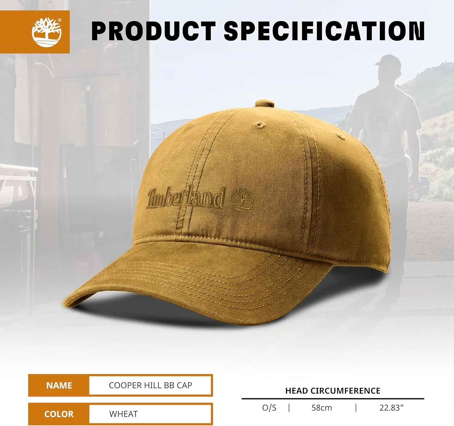 Timberland Cooper Hill Men's Baseball Cap - Cotton Canvas, Adjustable, Lightweight & Stylish Hat for Outdoor Activities