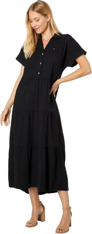 Tommy Hilfiger Women's Tiered Skirt Maxi Short Sleeve Casual