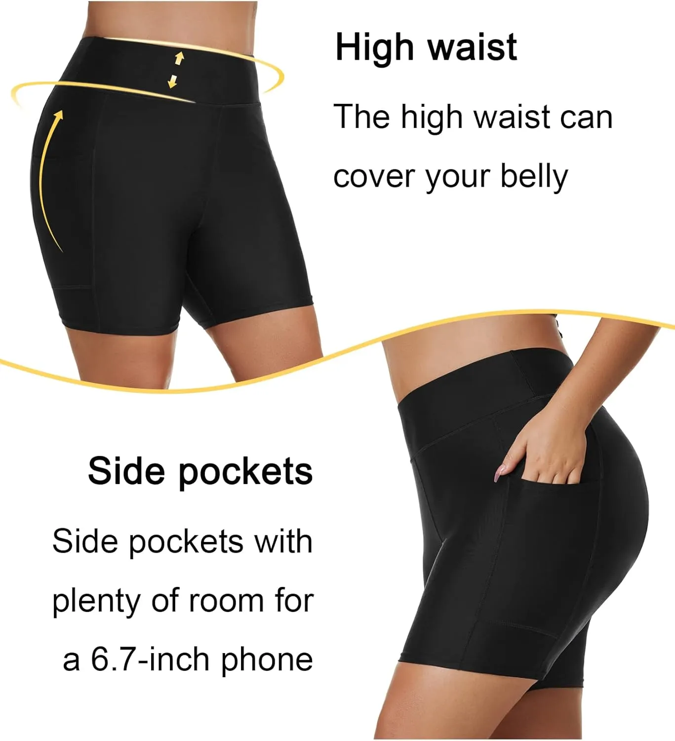 Tournesol Women's Plus Size Swim Shorts High Waisted Swimsuit Bottoms Tankini Boy Shorts Bathing Suit with Pocket 6 inch