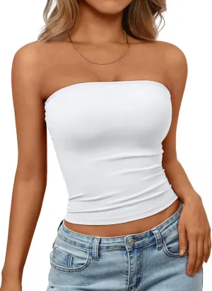 Trendy Queen Womens Strapless Tube Tops Basic Backless Sleeveless Bandeau Going Out Crop Tops Cute 2025 Summer Clothes