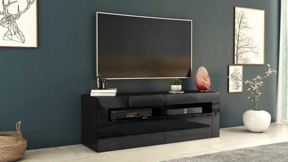TV STAND DACO 2DRAWS 160CM BLACK / BLACK GLOSS