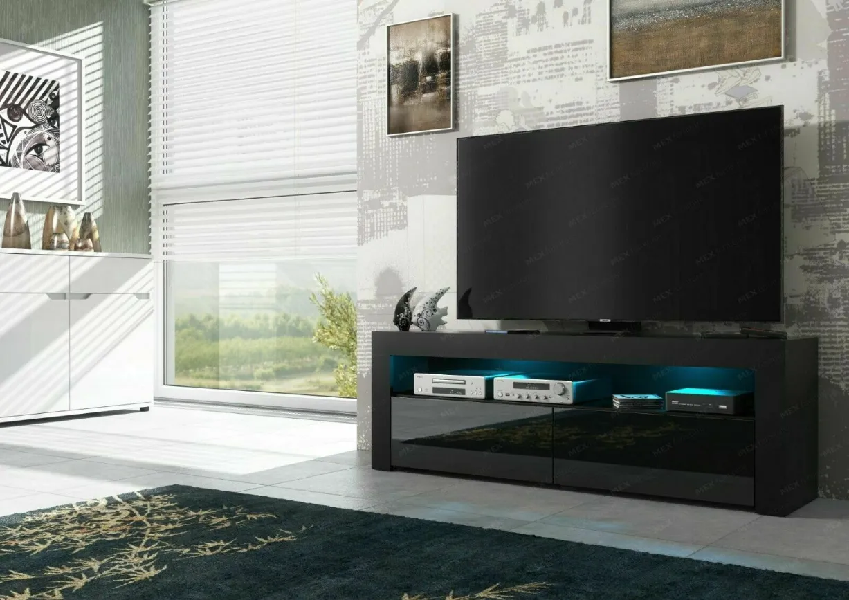 TV STAND DACO 2DRAWS 160CM BLACK / BLACK GLOSS