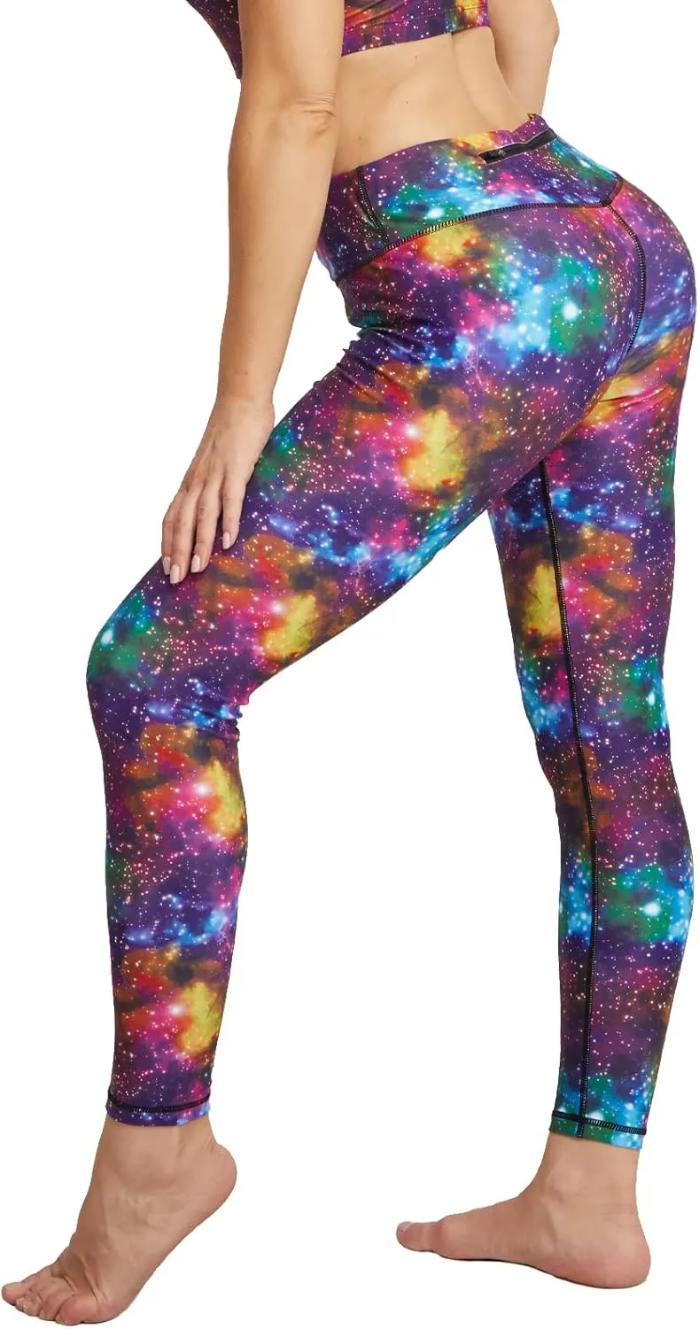 UIUO-UIPEU Women's Printed Yoga Pants with Pockets 7/8 Workout Leggings for Women Tummy Control Compression Leggings