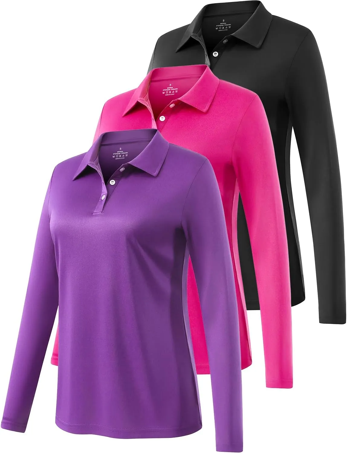 Ullnoy Lightweight Golf Shirts for Women Moisture Wicking Long Sleeve Polo Shirt Women Quick Dry Activewear Golf Tops Pack