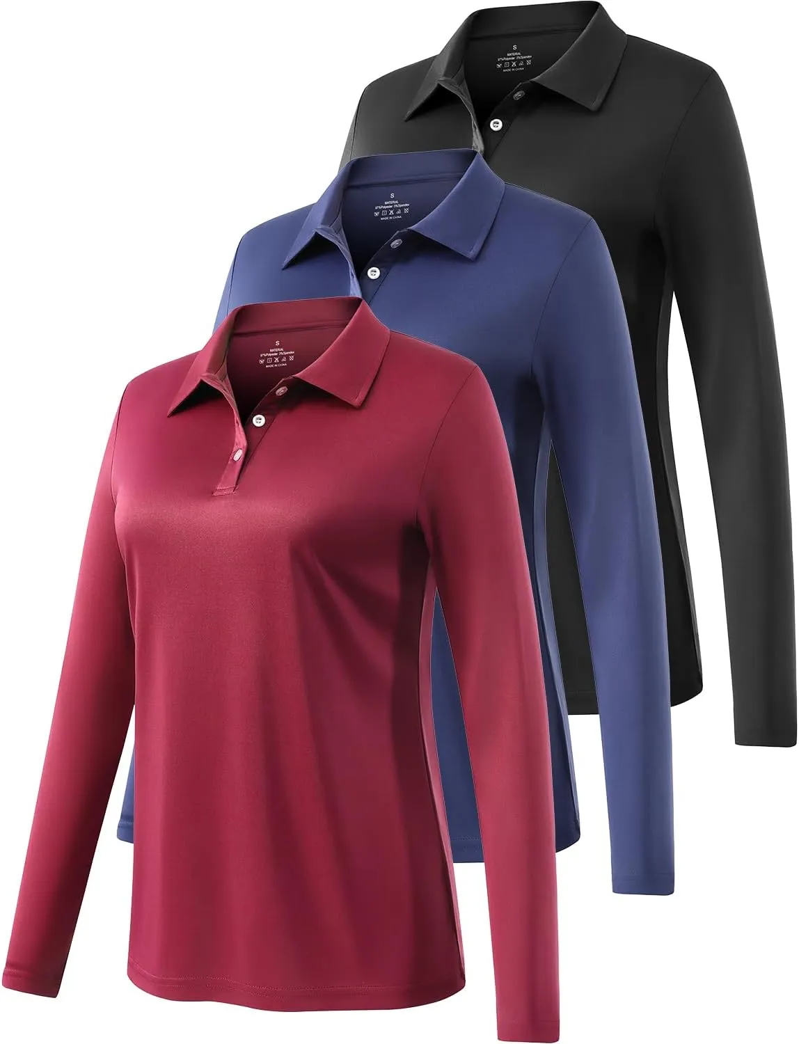 Ullnoy Lightweight Golf Shirts for Women Moisture Wicking Long Sleeve Polo Shirt Women Quick Dry Activewear Golf Tops Pack