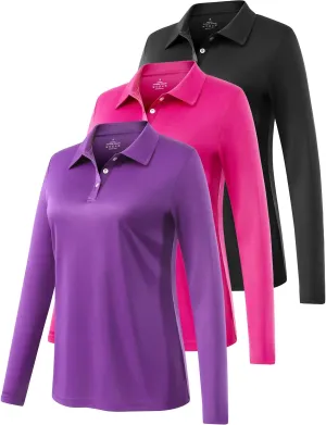 Ullnoy Lightweight Golf Shirts for Women Moisture Wicking Long Sleeve Polo Shirt Women Quick Dry Activewear Golf Tops Pack