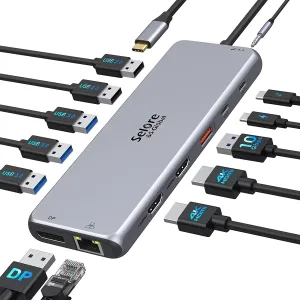 USB C Docking Station Dual Monitor,13 in 1 Multiple Monitor Adapter with 2 HDMI, DP, USB 3.1, 5*USB A, 2*USB C,Ethernet,Audio,Usb C Hub Dual Hdmi,Dual Monitor Adapter for Macbook/Dell/Hp/Lenovo Laptop