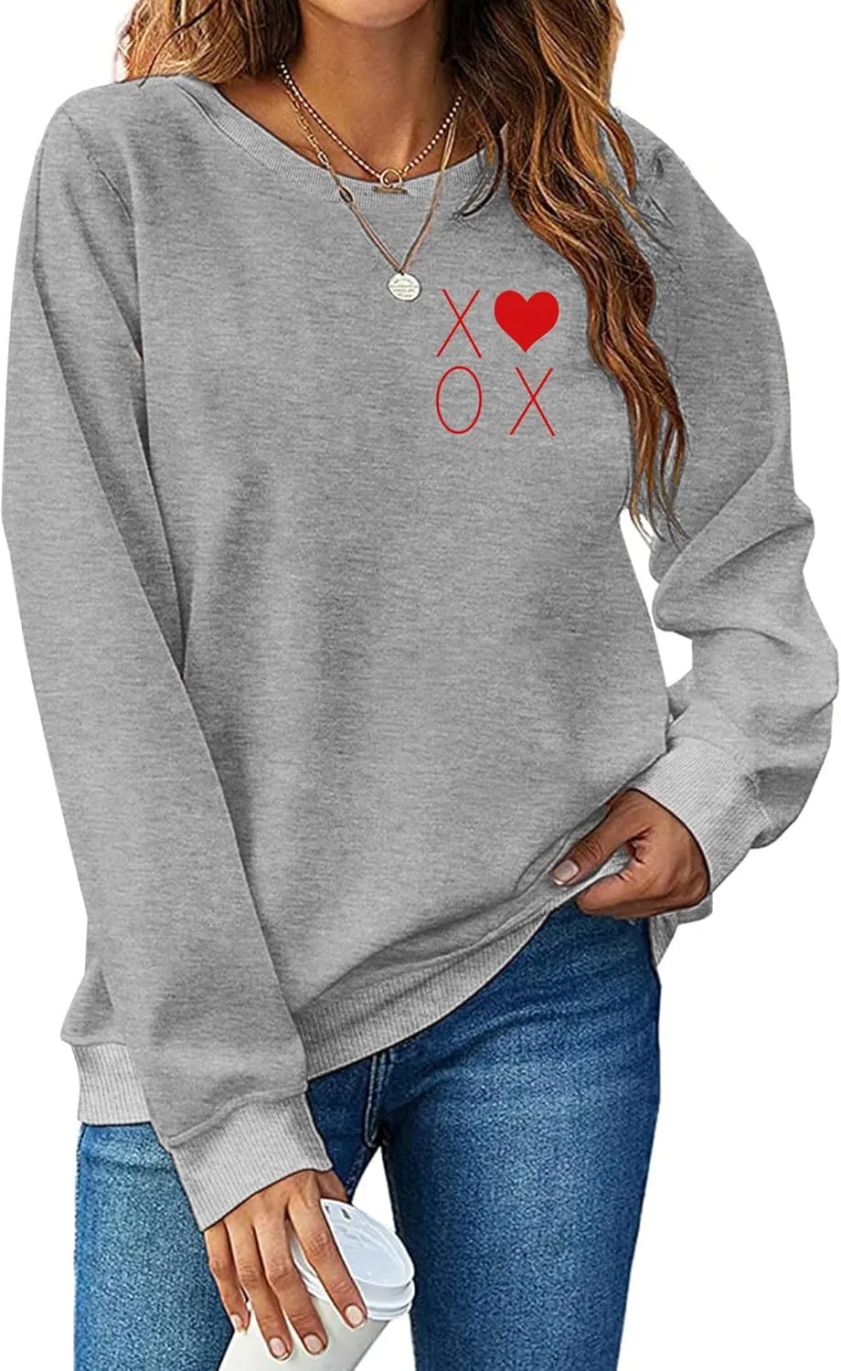 Valentine's Sweatshirt Women: Cute Heart Love Graphic Shirt Casual Long Sleeve Pullover Tops