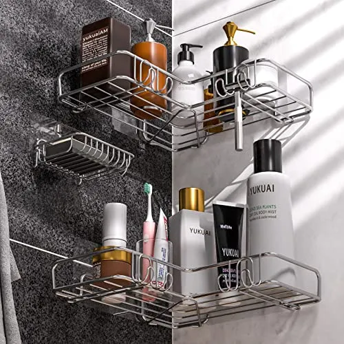 Vdomus Corner Shower Caddy No Drill Bathroom Organizer Shelf with Hooks 3 Pack