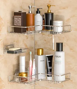 Vdomus Corner Shower Caddy No Drill Bathroom Organizer Shelf with Hooks 3 Pack